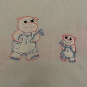 Vintage Baby Blanket Lady Christian pink satin trim, 34”x48” nice appliqué